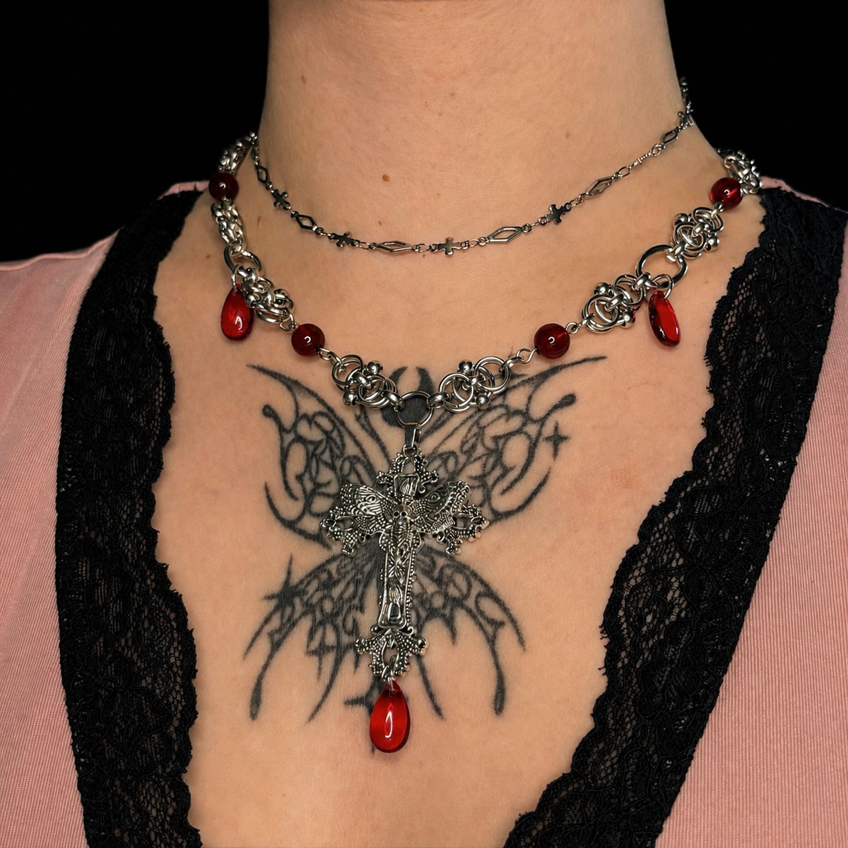 Bloody Moth Chainmail Necklace