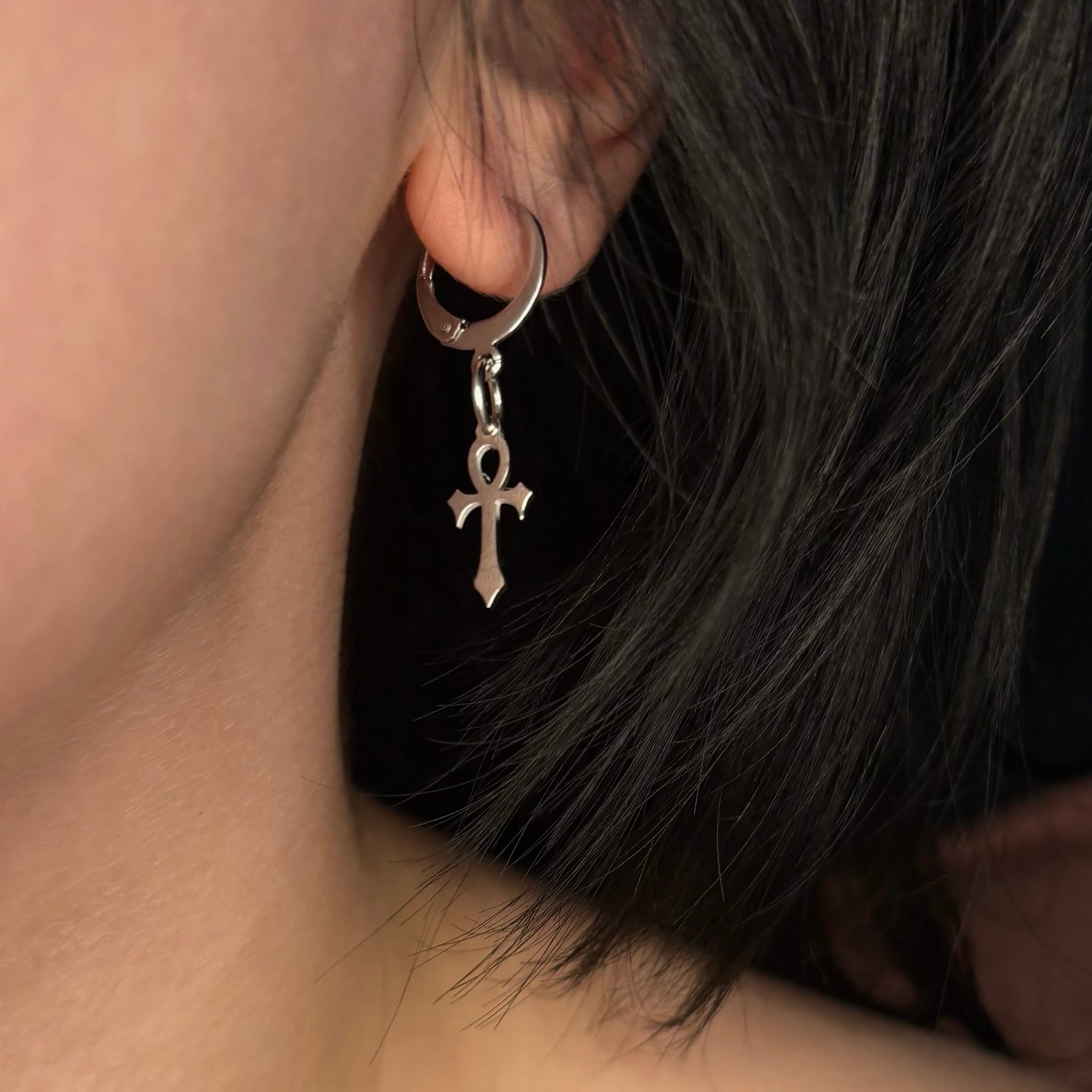 Mini Stainless Steel Ankh Earrings