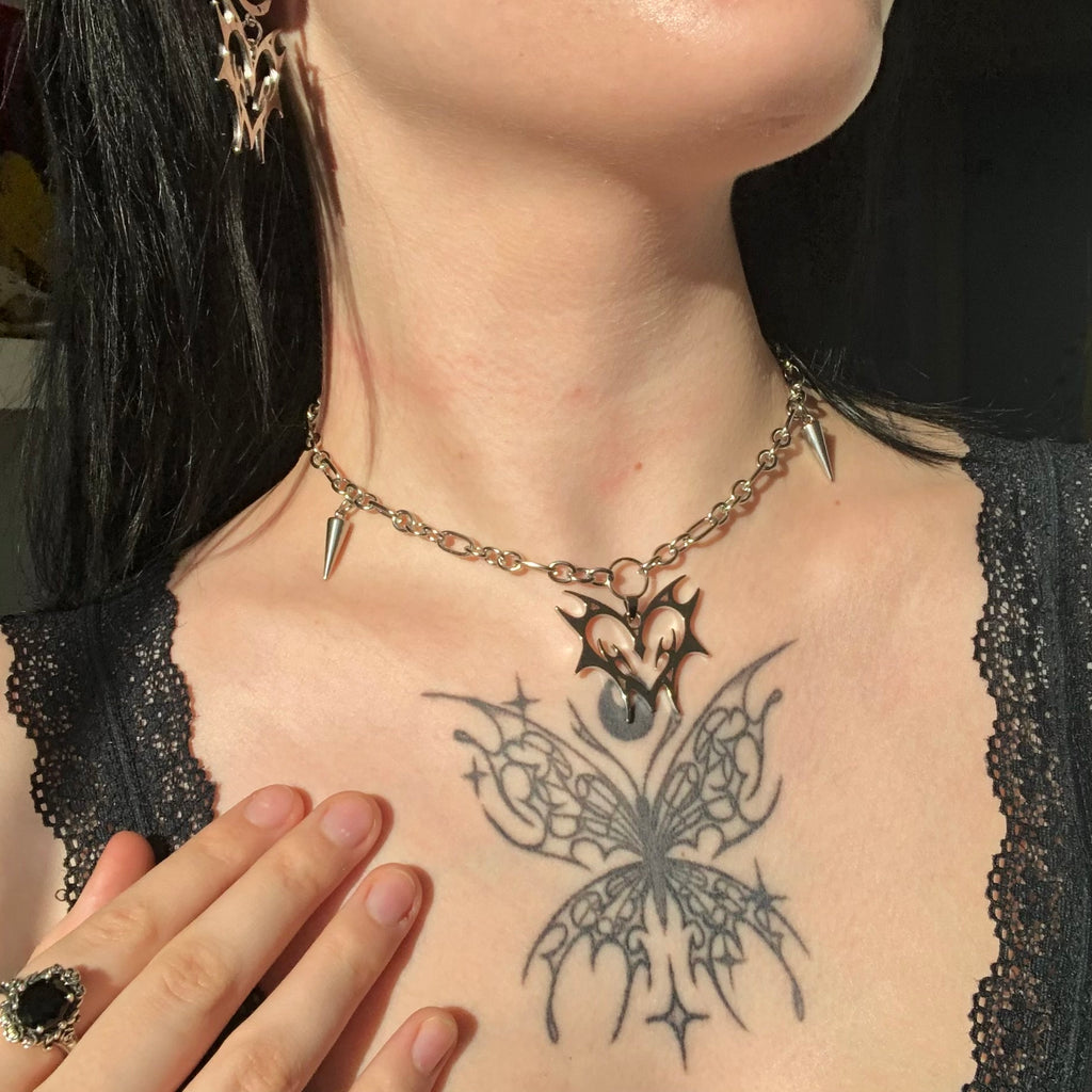 Tribal Heart Necklace with Spikes