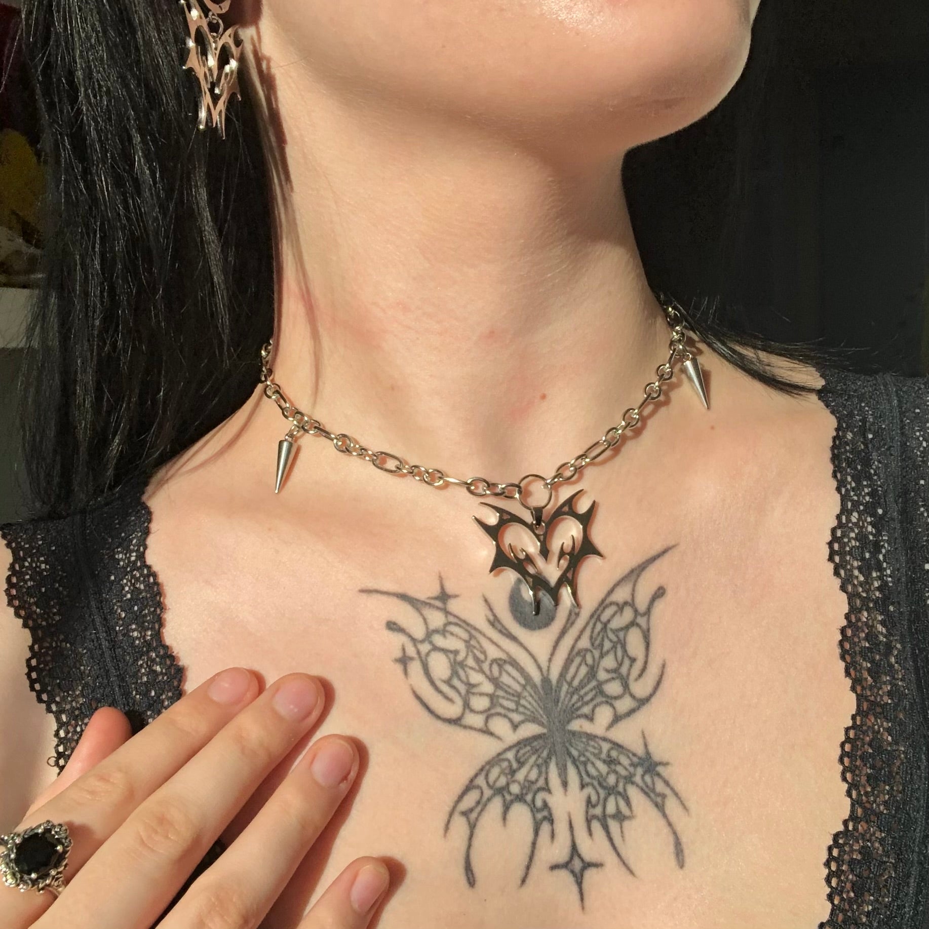Tribal Heart Necklace with Spikes