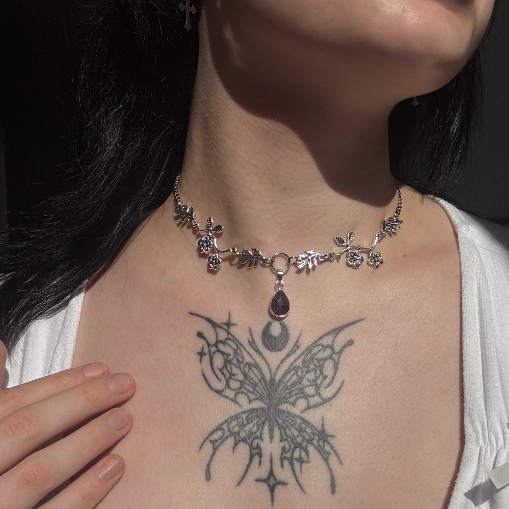 Floral Crystal Branch Necklace