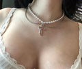 Goth Cross Pearl Necklace