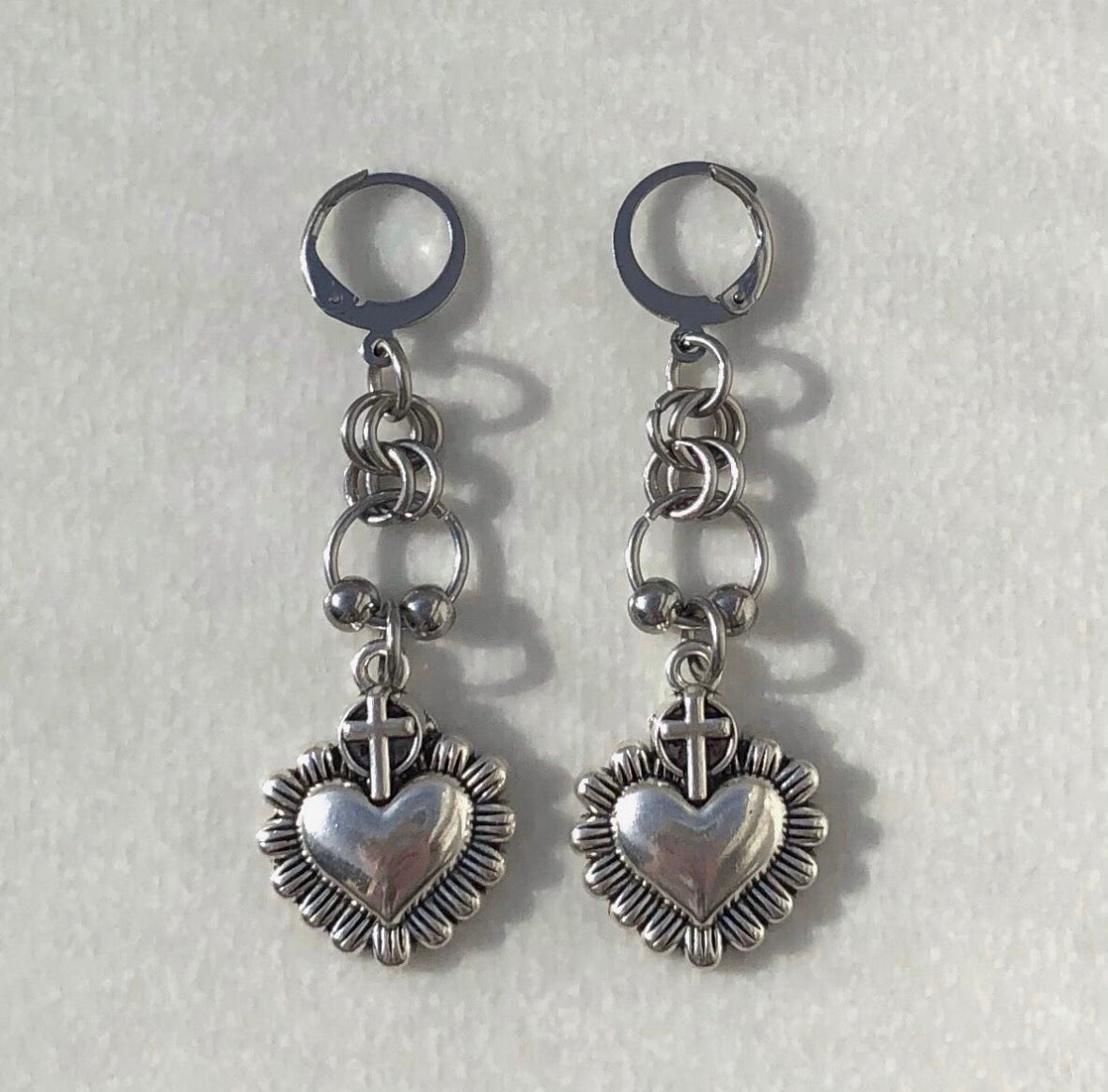 Sacred Heart Chainmail Earrings