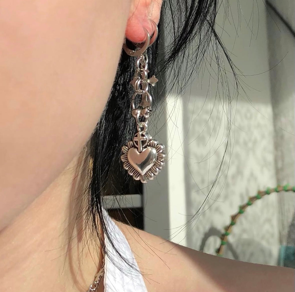 Sacred Heart Chainmail Earrings