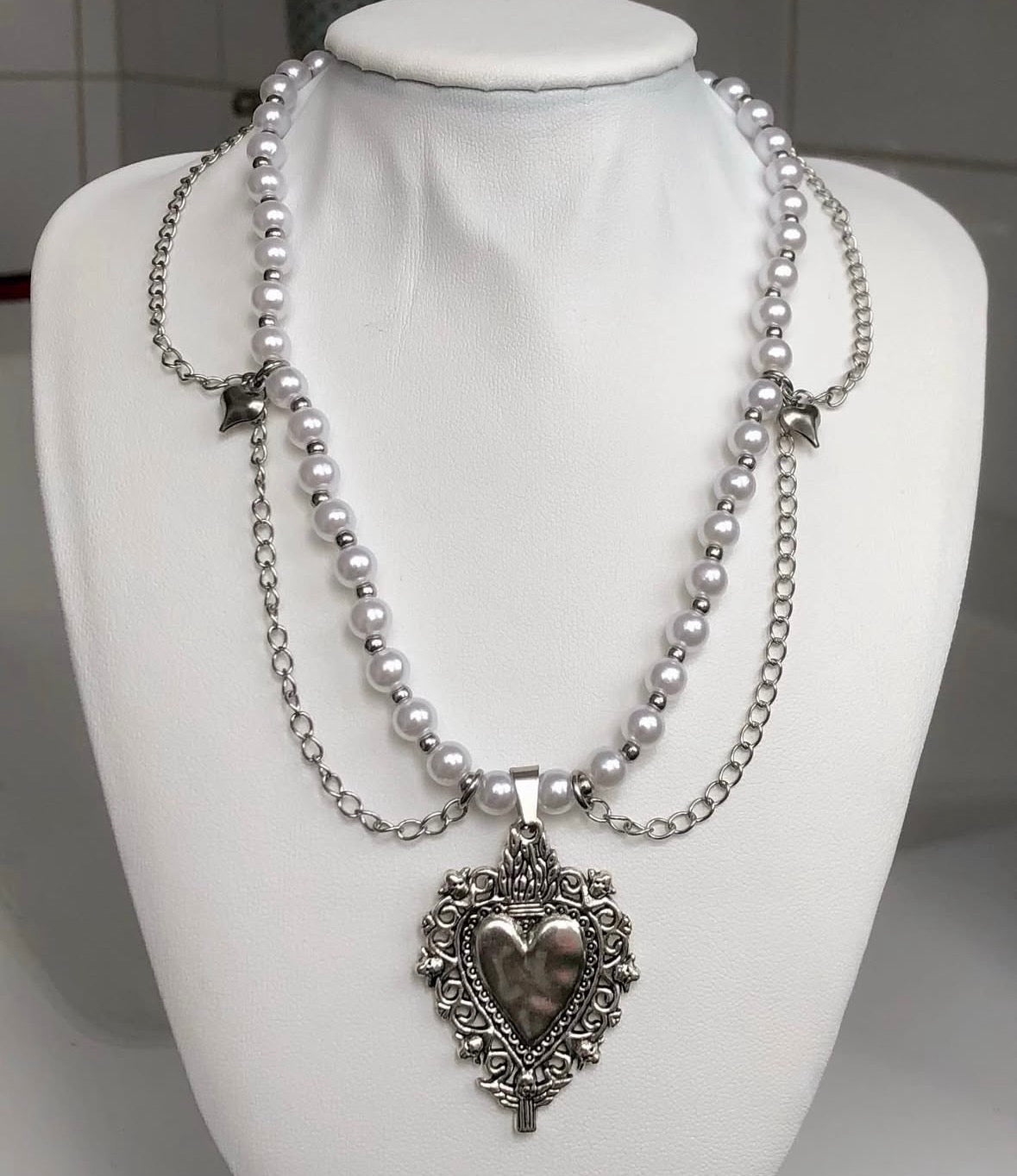 Sacred Heart Pearl Necklace