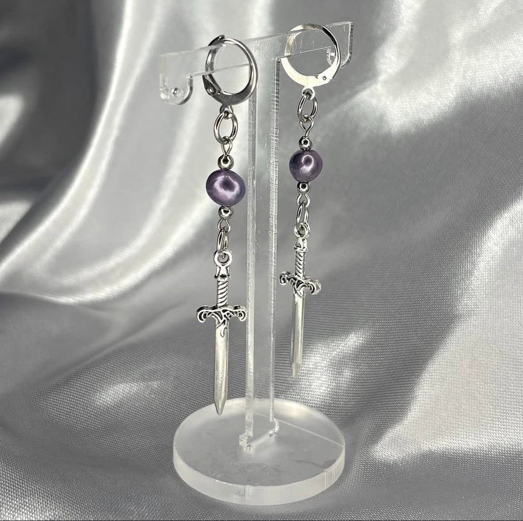 Purple Freshwater Pearl Dagger Earrings