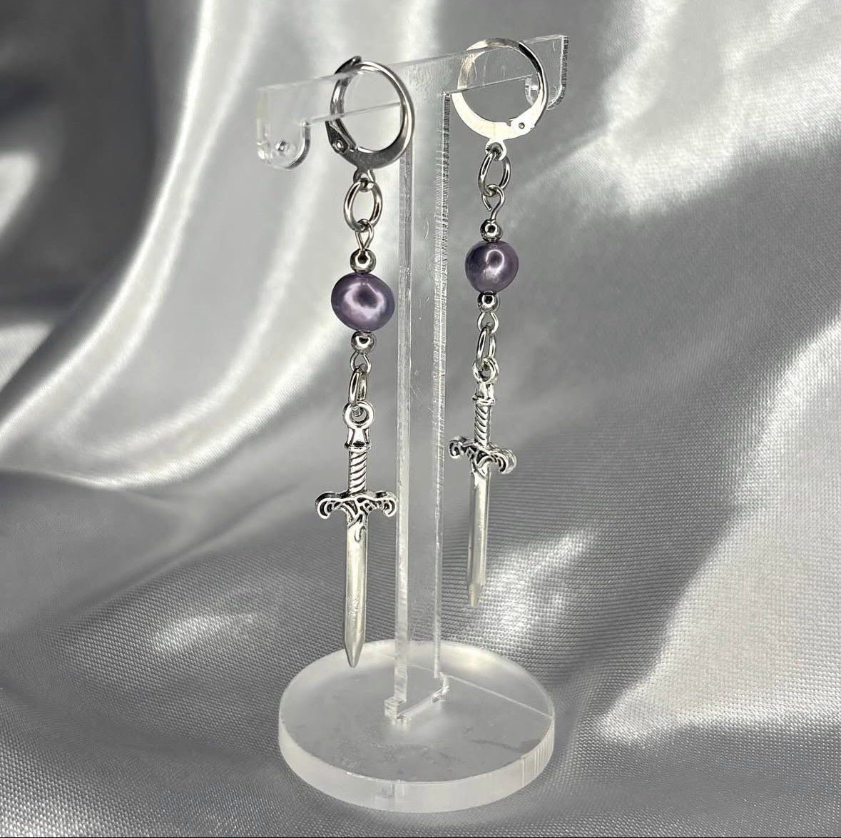 Purple Freshwater Pearl Dagger Earrings