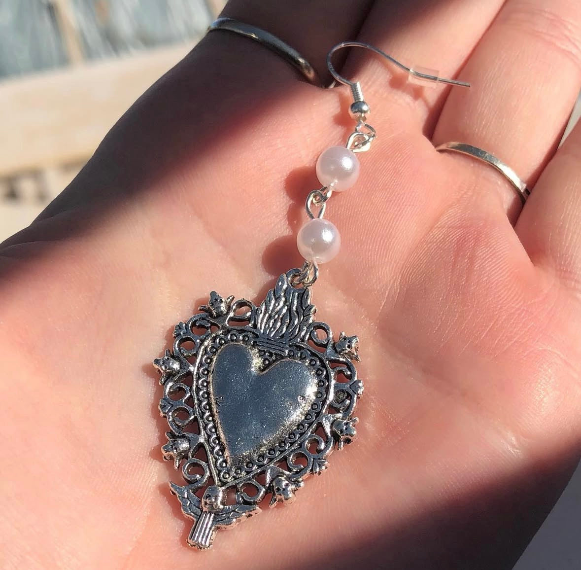 Sacred Heart Pearl Earrings