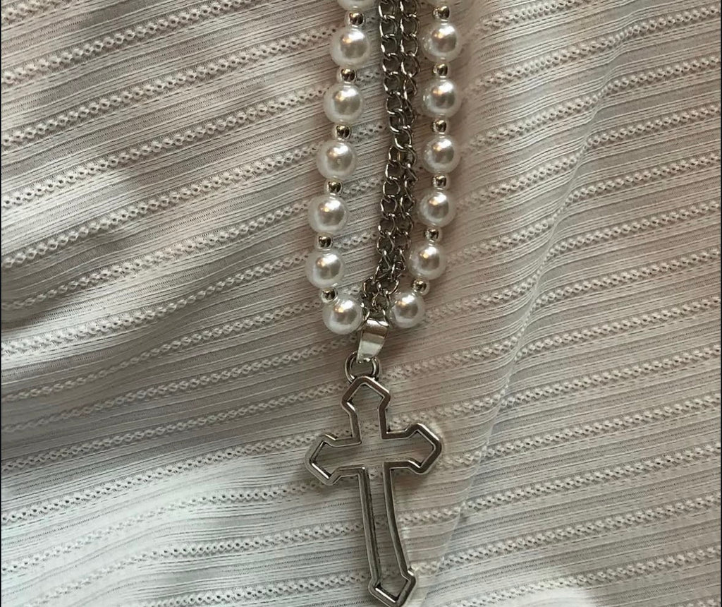 Goth Cross Pearl Necklace