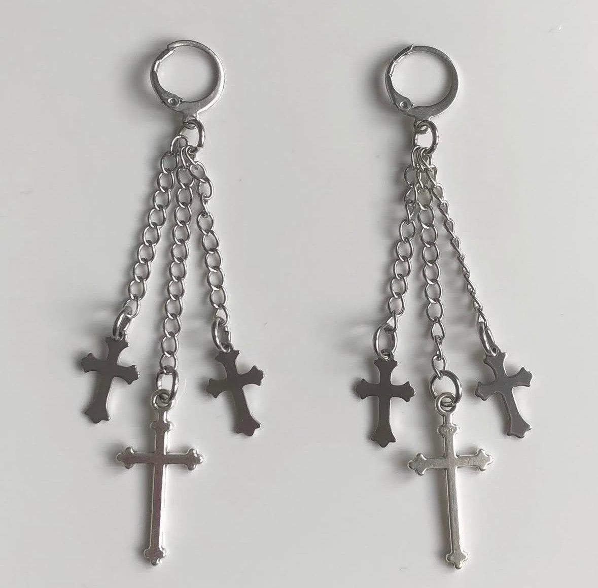Stainless Steel Triple Cross Earrings