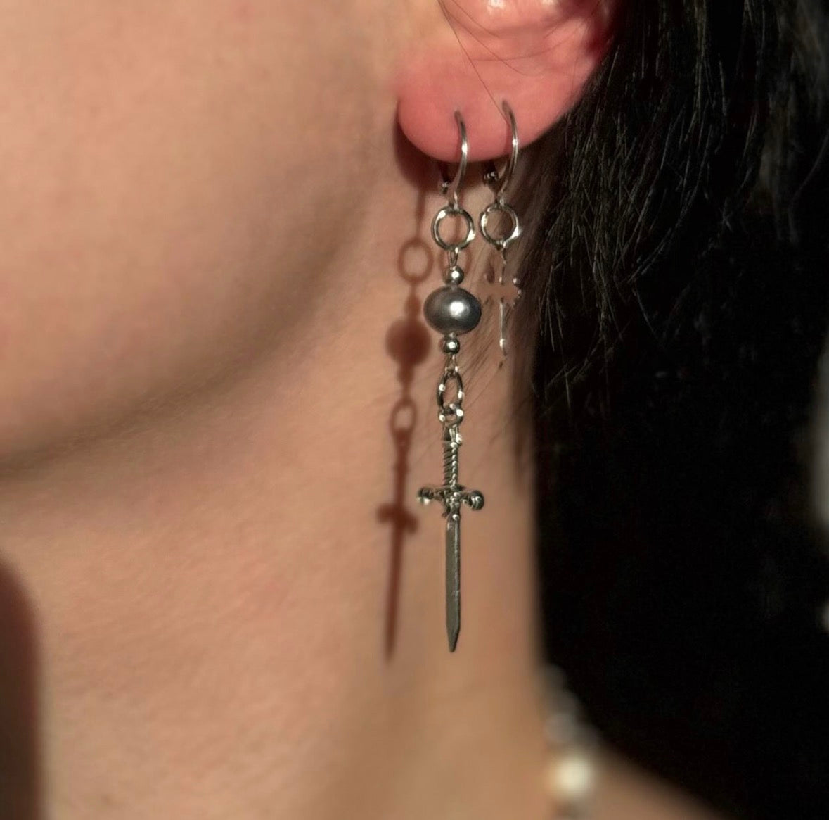 Purple Freshwater Pearl Dagger Earrings