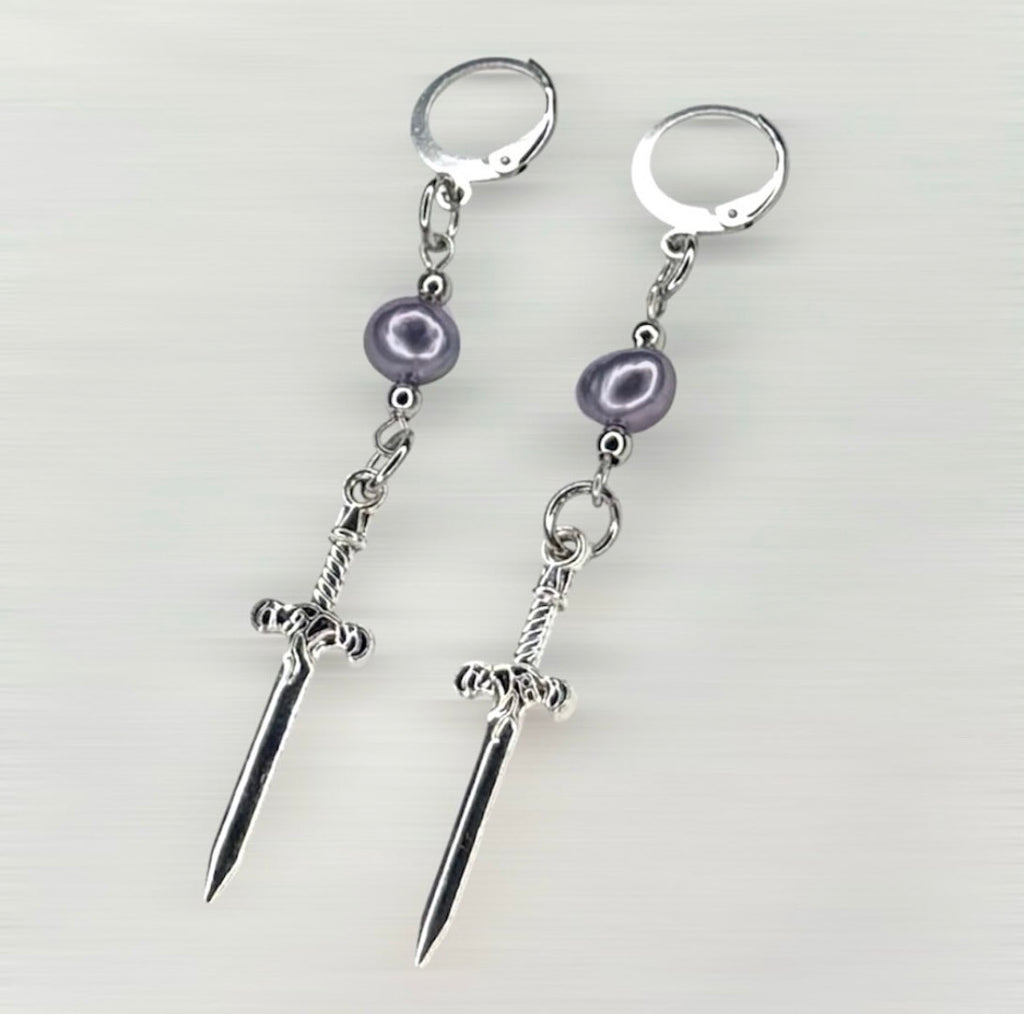 Purple Freshwater Pearl Dagger Earrings