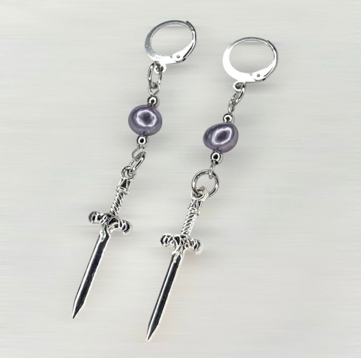 Purple Freshwater Pearl Dagger Earrings