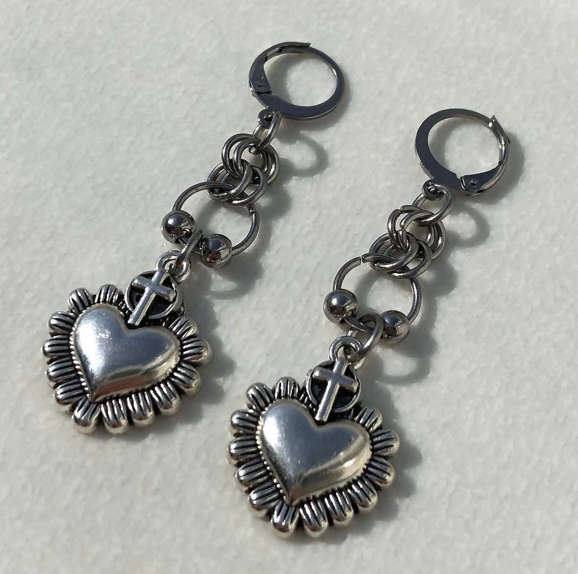 Sacred Heart Chainmail Earrings